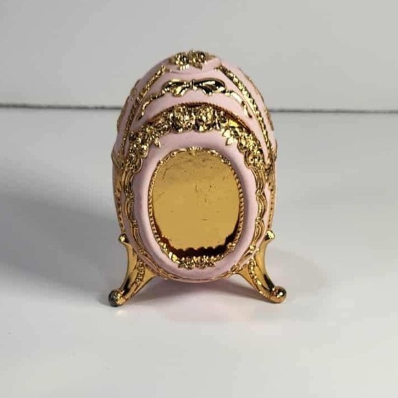 Vintage Egg Shaped Music Trinket‎ Box Pink and Gold - Works - Picture 1 of 10